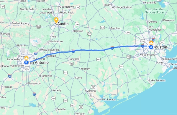 Houston to San Antonio route